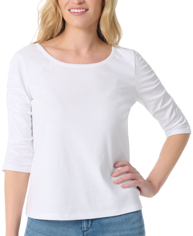 Women's Ruched-Sleeve Round Neck Tunic Top