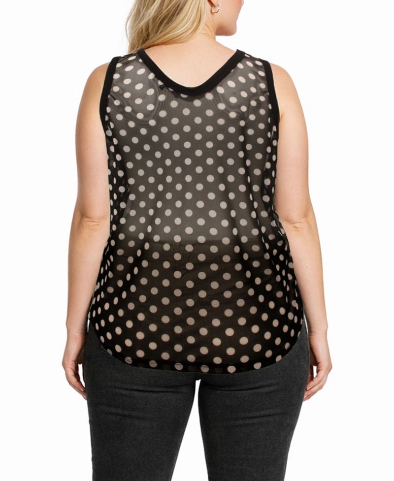 Plus Size Polka Dot Mesh Double Tank Top