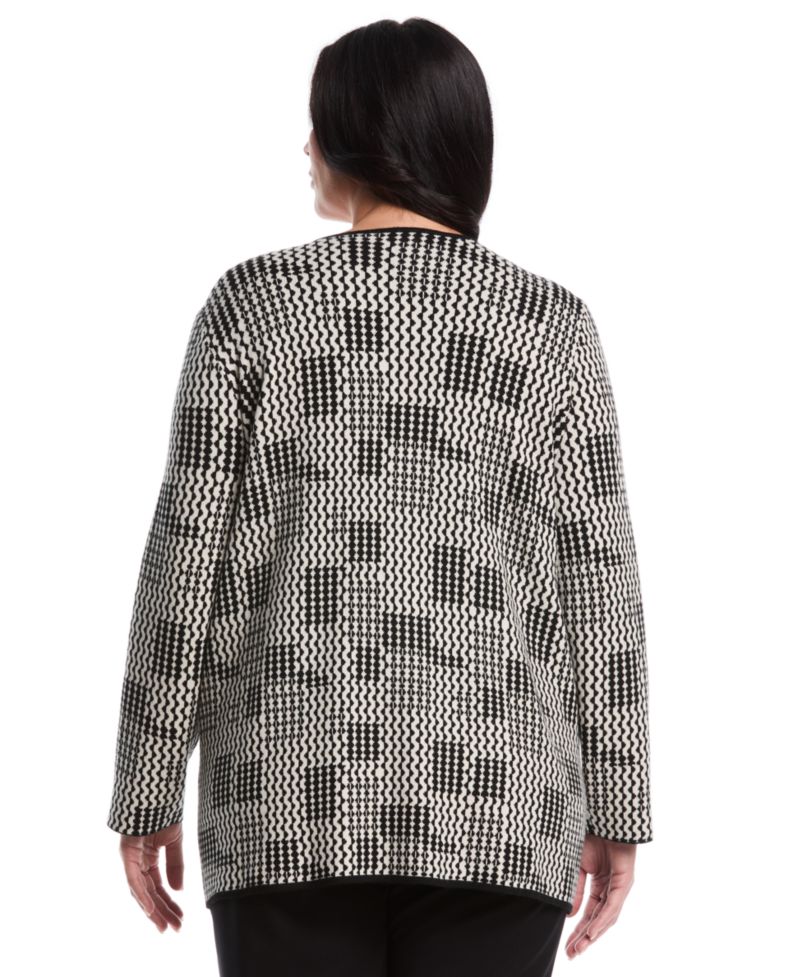 Plus Size Plus Size Geo Patch Pocket Open Long Sleeve Cardigan
