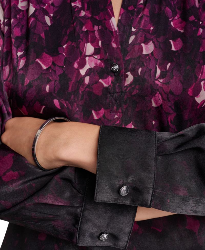 Women's Long-Sleeve Printed Satin Blouse