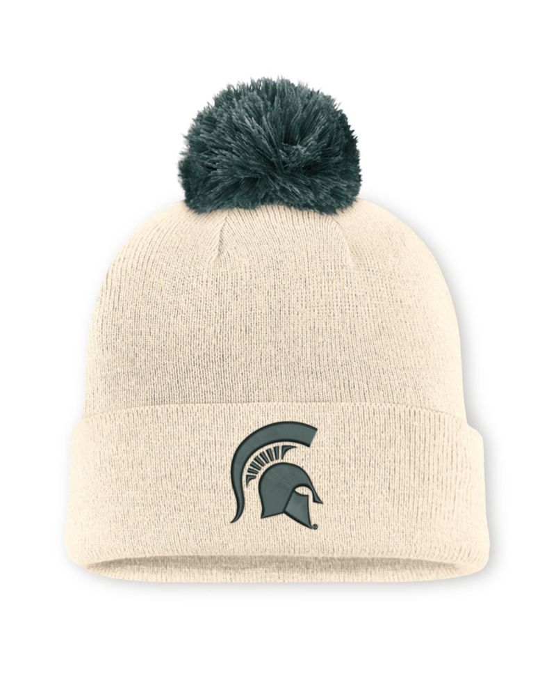 Men's and Women's Natural Michigan State Spartans Campus Prep Script Cuffed Knit Hat with Pom