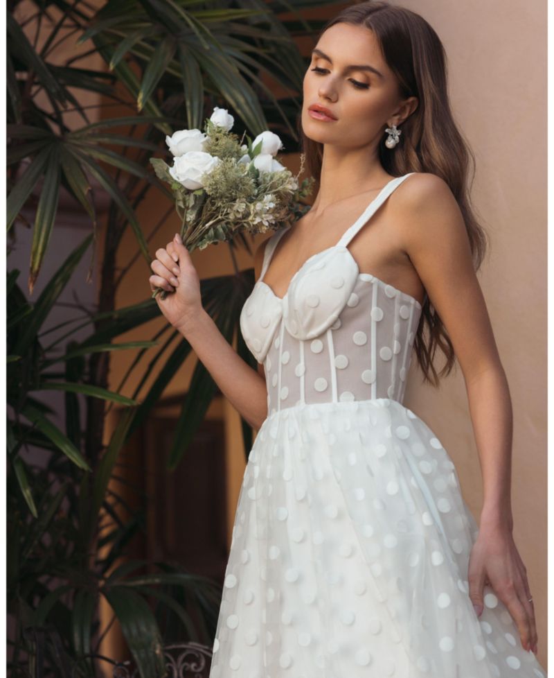 Women's Polka Dot Net Bustier A-Line Midi Dress