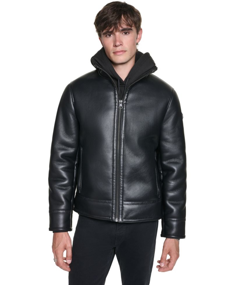 Men's Sherpa-Lined Lightweight Faux Leather Jacket
