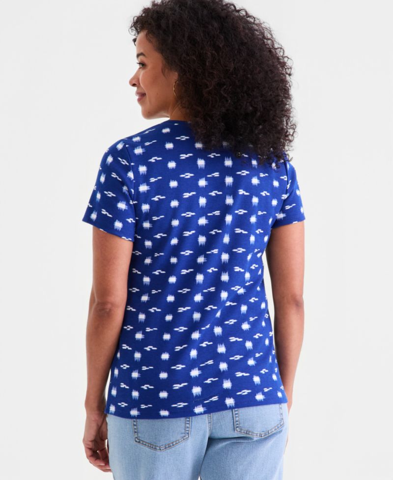 Women's Printed Short-Sleeve Henley Top, Exclusively at Macy's