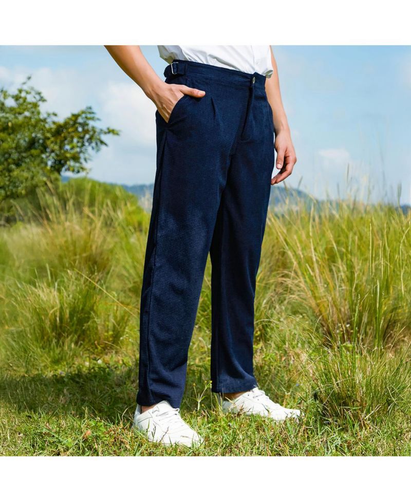 Men's Navy Blue Tailored Waffle Trousers