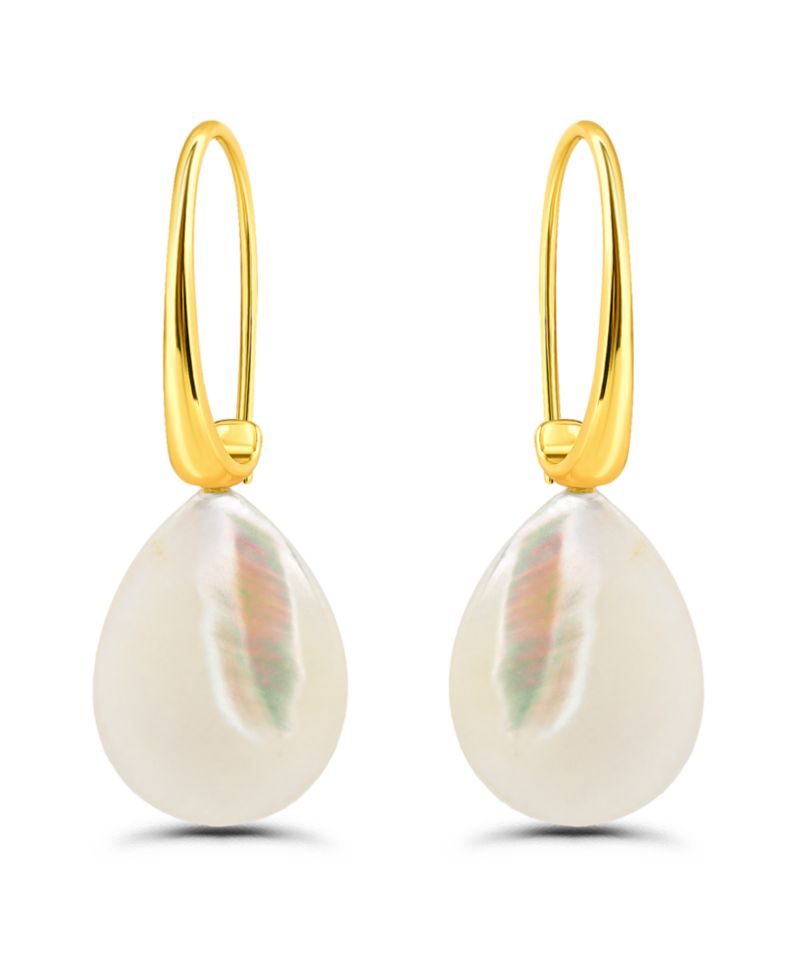 14k Gold-Plated Genuine Stone Teardrop Hardwire Fishhook Drop Earrings