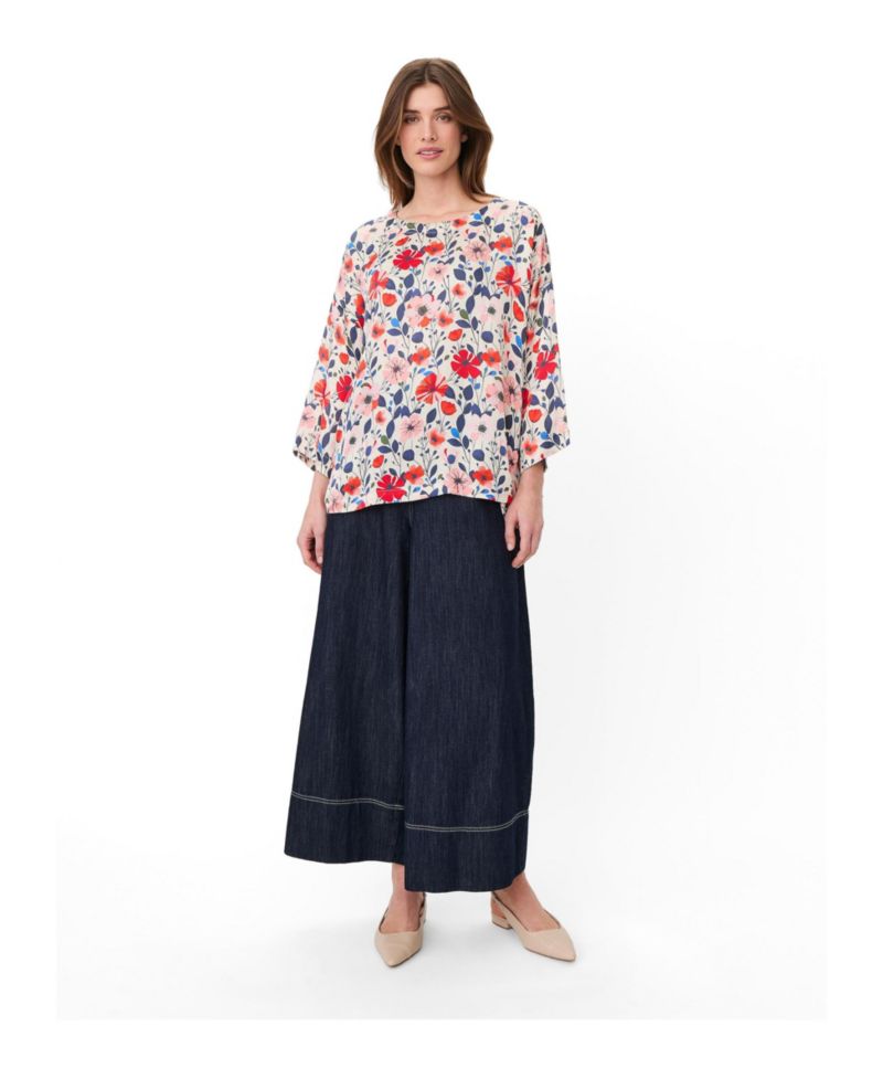 Women's Floral 3/4-Sleeve Relaxed Tunic Blouse