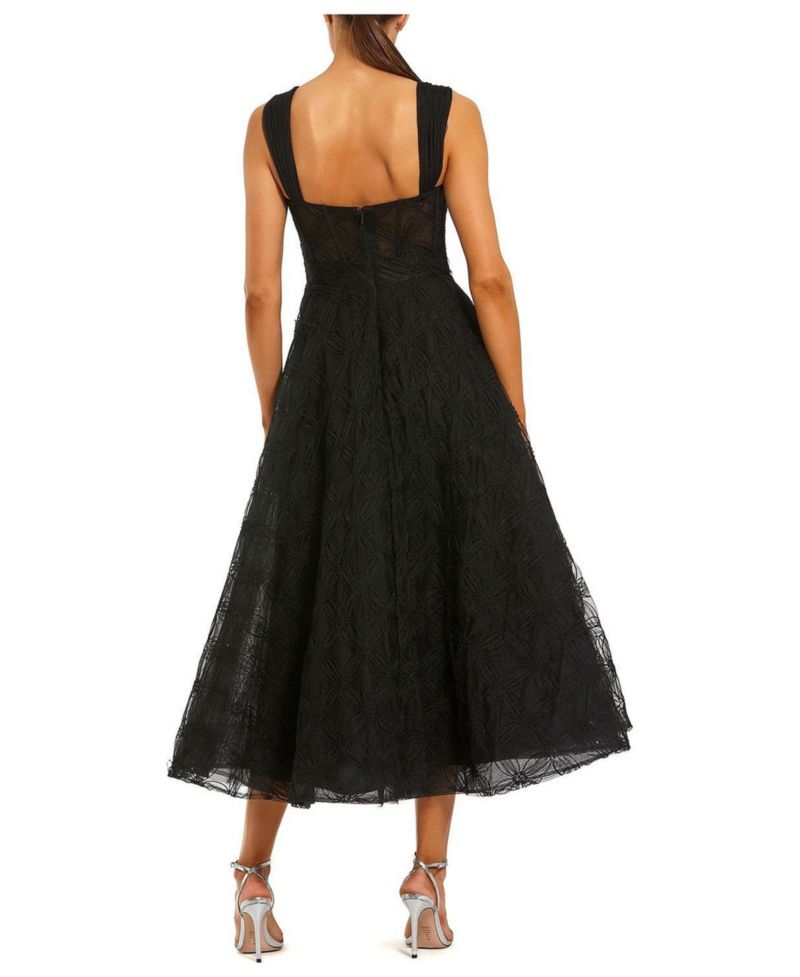 Women's Sleeveless A Line Bustier Floral Tulle Midi Dress