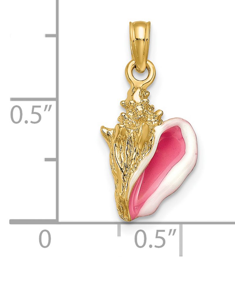 Conch Shell Charm Pendant in 14k Yellow Gold & Enamel