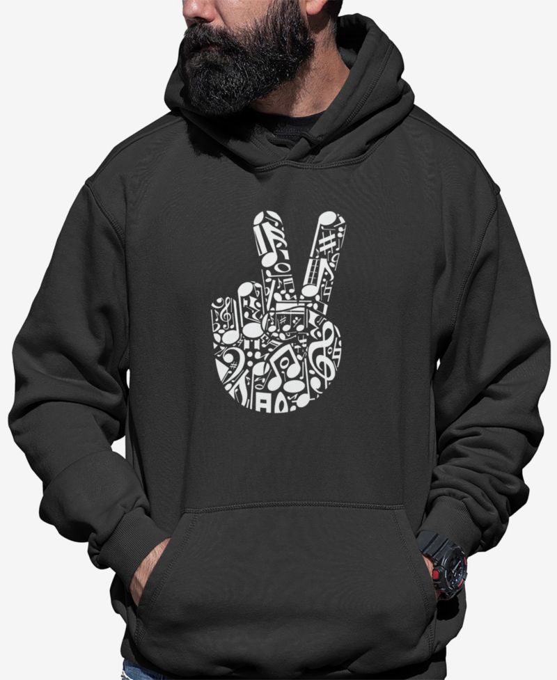 Men's Peace Finger Notes Word Art Hooded Sweatshirt