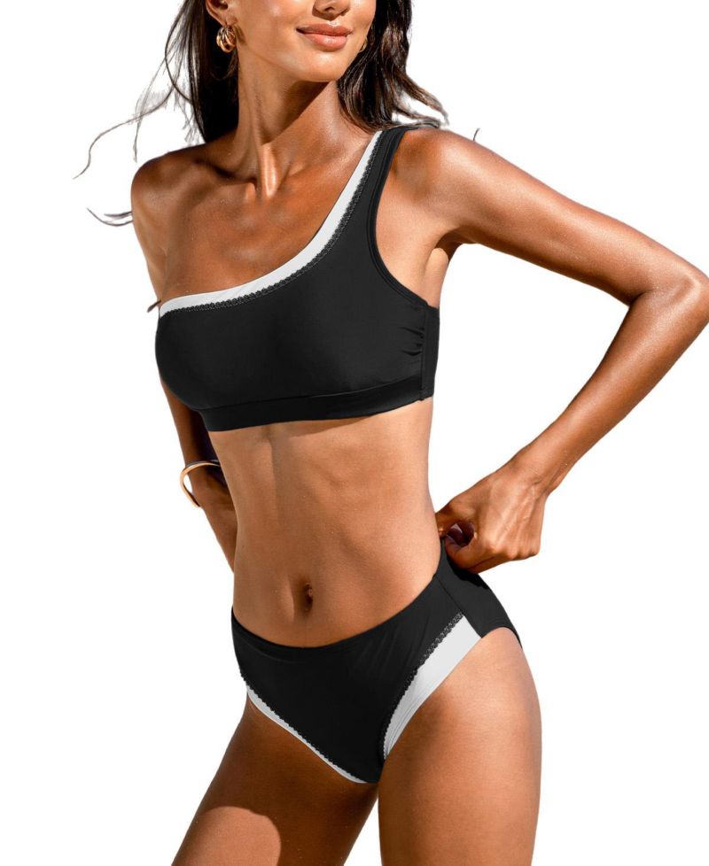 Women's One-Shoulder Scallop-Trim Bikini Set