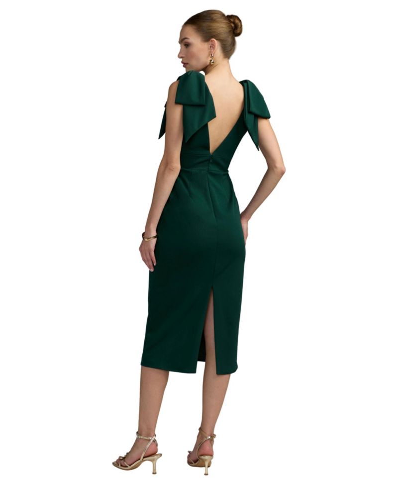 Women's Ieena Statement Bow-Shoulder V-Neck Sleeveless Midi Dress