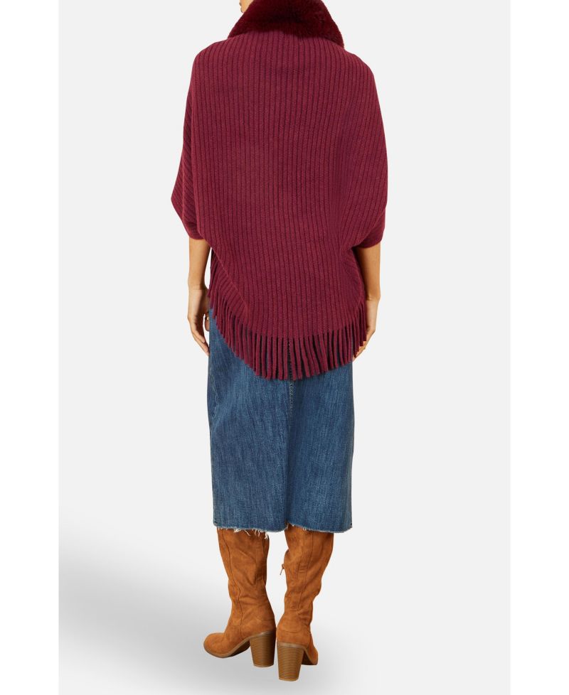 Women's Fur Collar Shrug With Tassel Hem