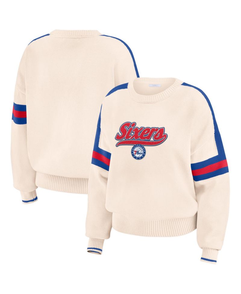 Women's Cream Philadelphia 76ers Stripe Pullover Sweater