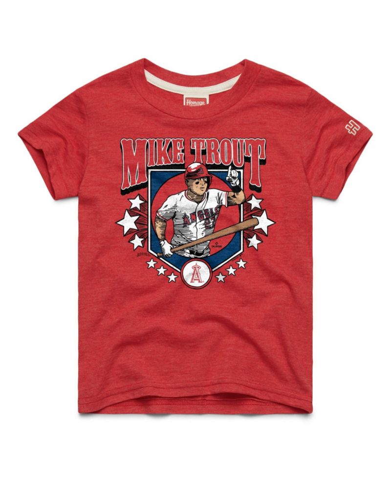 Big Boys and Girls Mike Trout Red Los Angeles Angels Player Graphic Tri-Blend T-Shirt