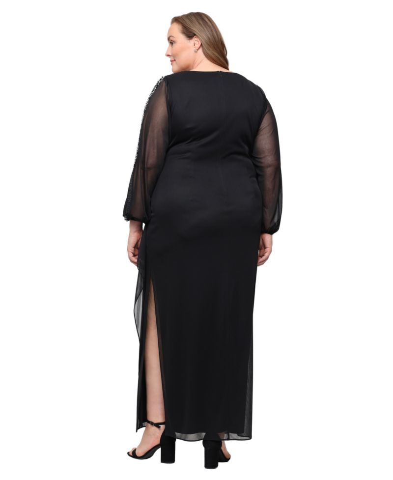 Plus Size Mesh Detail V-Neck Ball Gown