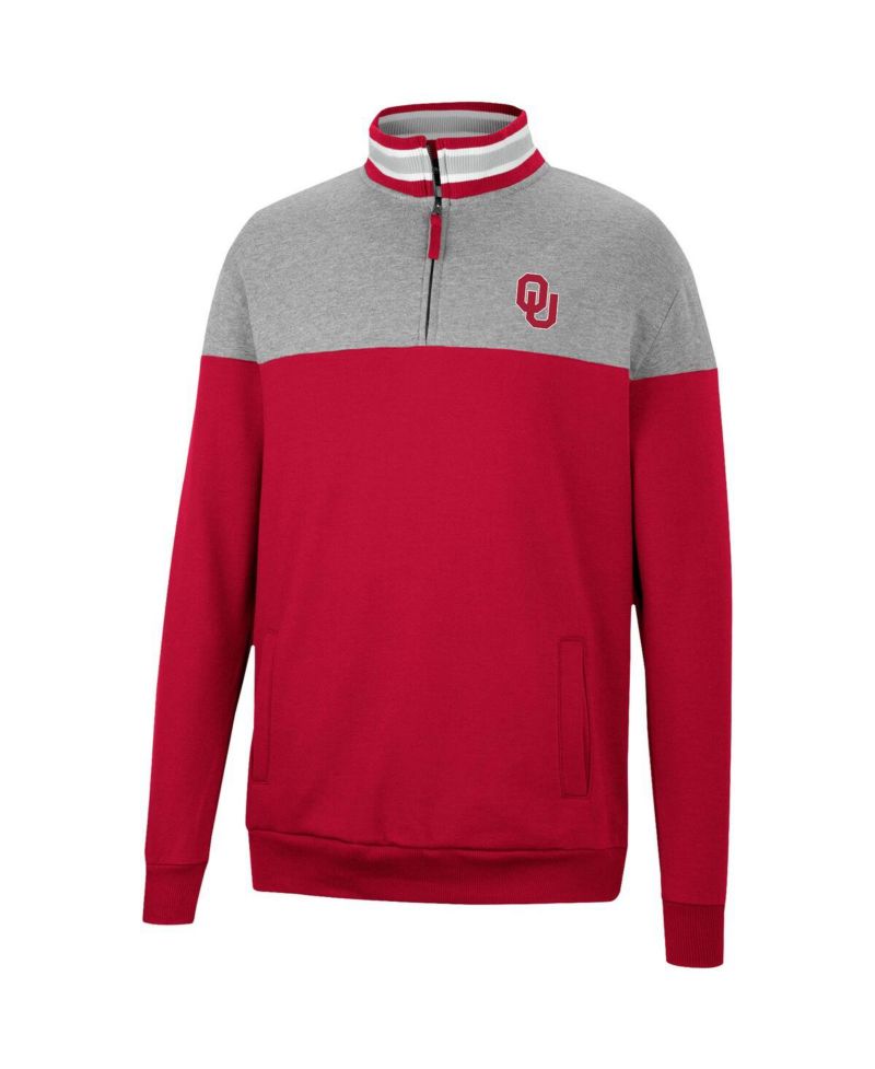 Men's Heathered Gray, Cardinal Oklahoma Sooners Be the Ball Quarter-Zip Top