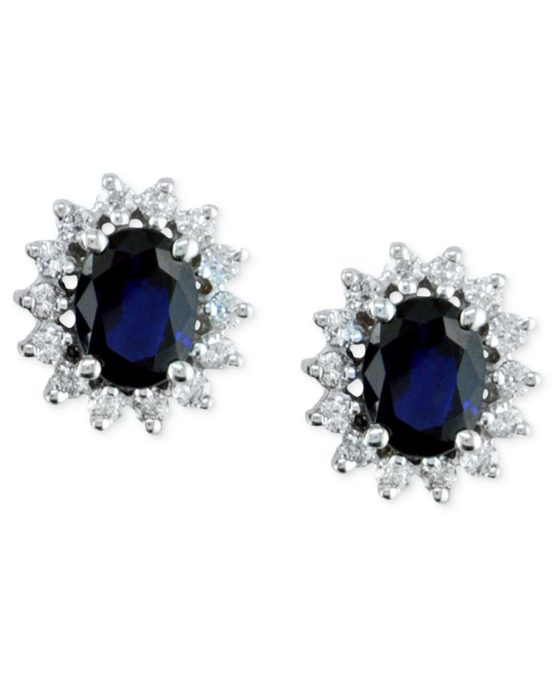 EFFY® Sapphire (2-7/8 ct. t.w.) & Diamond (5/8 ct. t.w.) Halo Stud Earrrings in 14k White Gold