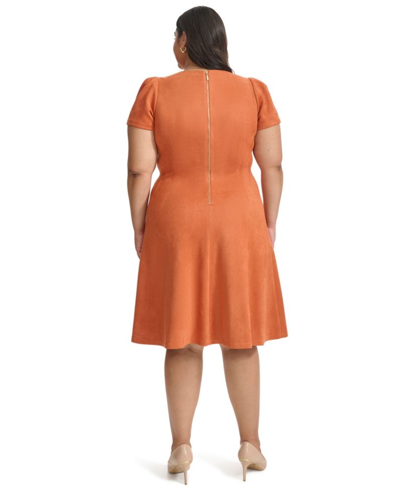 Plus Short-Sleeve Suede Fit & Flare Dress
