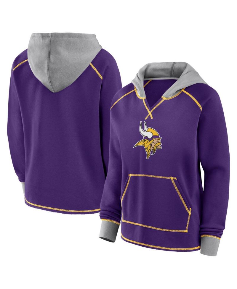 Women's Purple Minnesota Vikings Boom Fleece Pullover V-Neck Hoodie