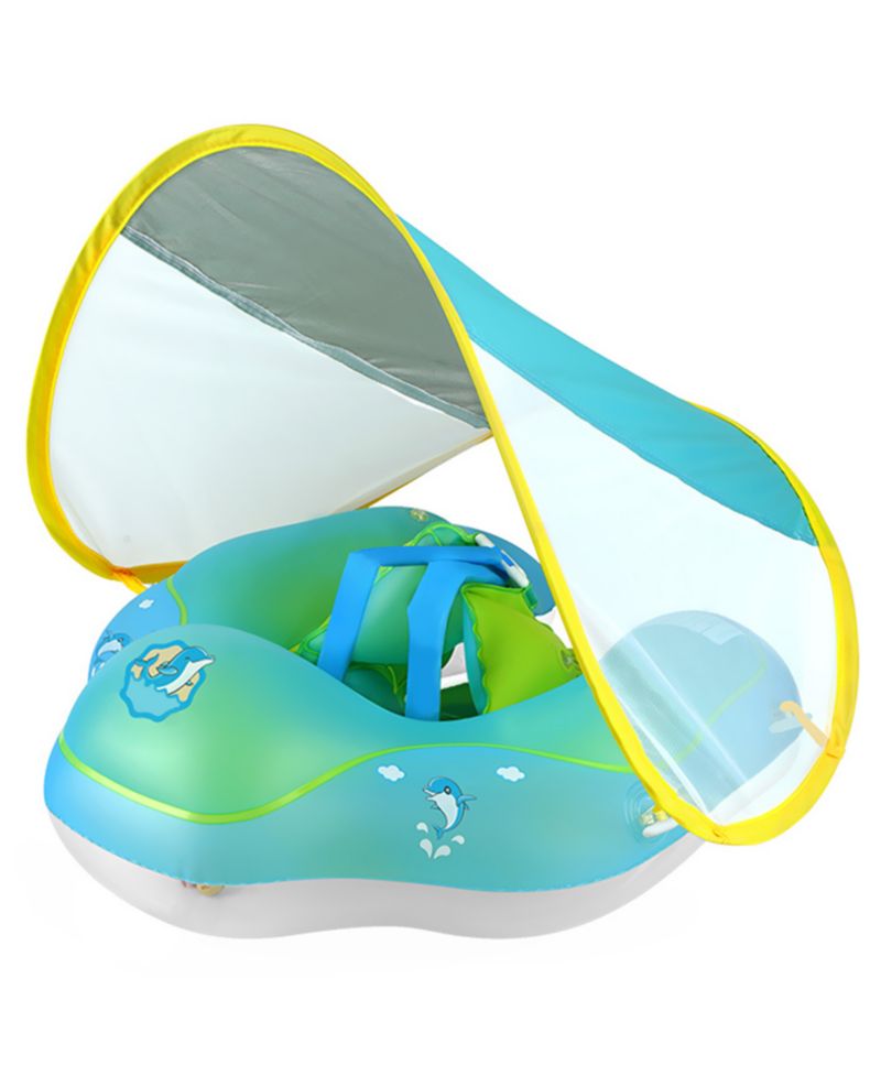 Поплавок для детского бассейна с навесом Baby Float Детский поплавок для плавания с защитой от солнца синего цвета, приятный для кожи