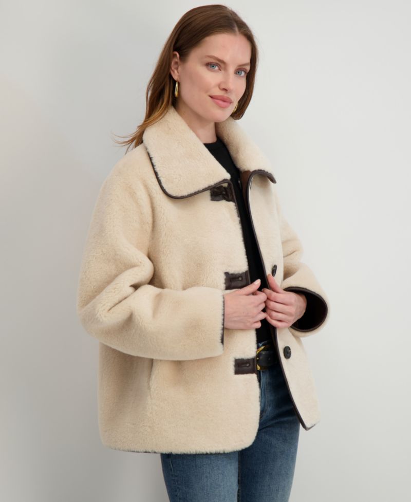 Women's Reversible Faux-Shearling Button-Front Coat