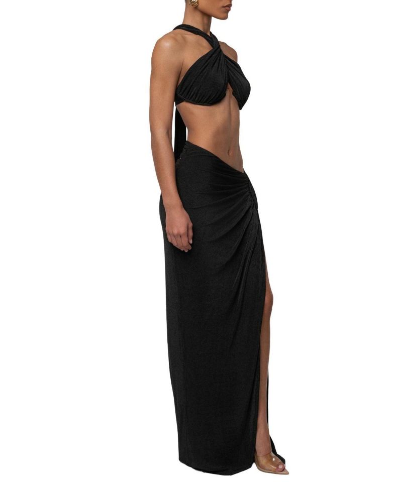 Women's City After Dark Open-Back Thigh-High Slit Halter Top and Maxi Skirt, 2-Piece Set