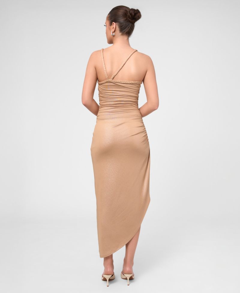 Women’s Metallic Ruched Midi Dress
