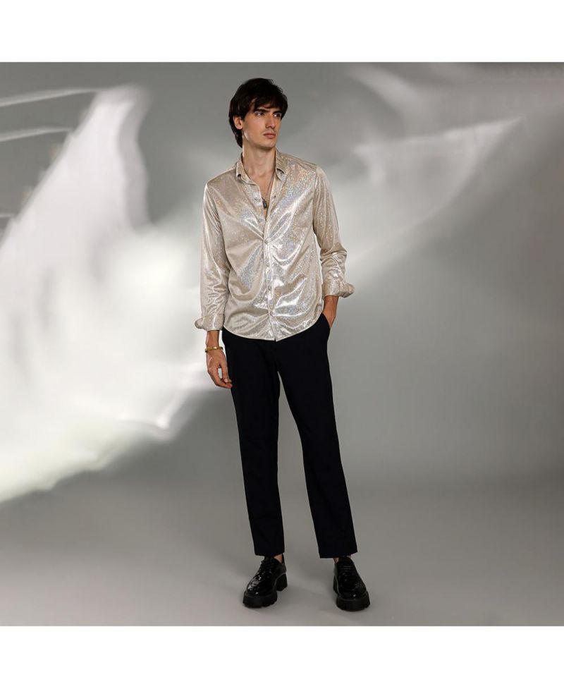Men's Metallic Beige Sheen Chevron Shirt