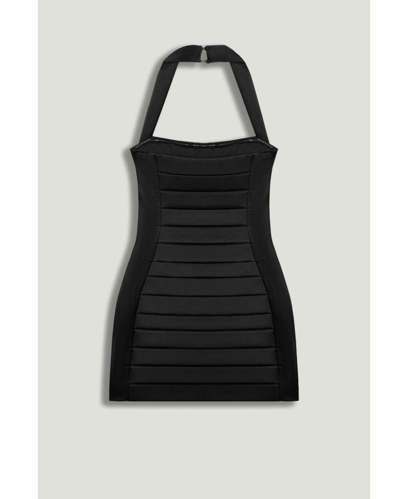 Women's Pleated Detail Embellished Mini Dress