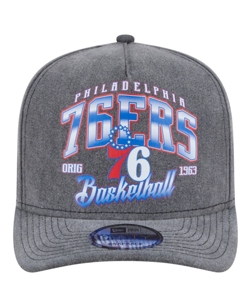 Men's Charcoal Philadelphia 76ers Throwback Washed Pre-Curved 9FIFTY Snapback Hat