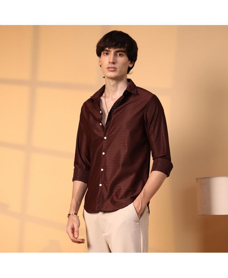 Men's Chocolate Brown Solid Honeycomb Shirt