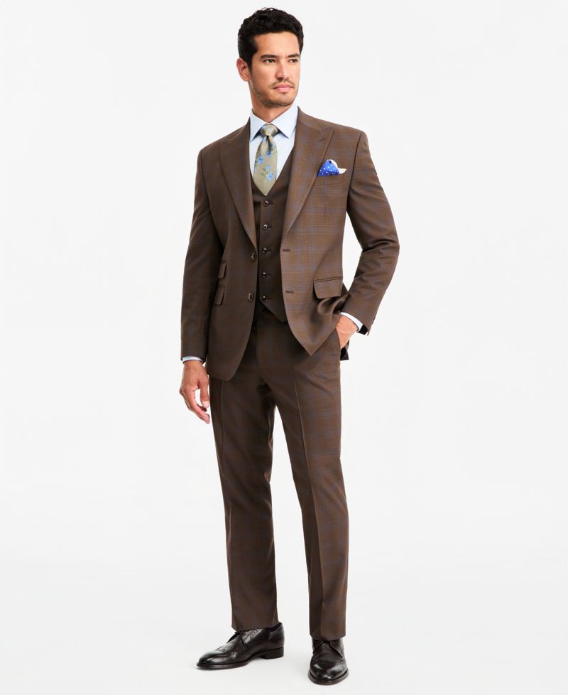 Men's Classic-Fit Brown Plaid Suit Separate Pants