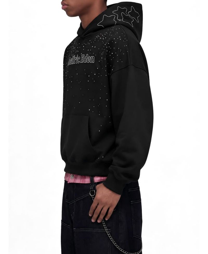 Men's Boxy Rhinestone Star Pullover Hoodie