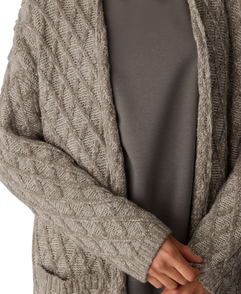 Women's Peruvian Cotton-Blend Boucle Fluff Long Cardigan Long-Sleeve High-Collar Cardigan
