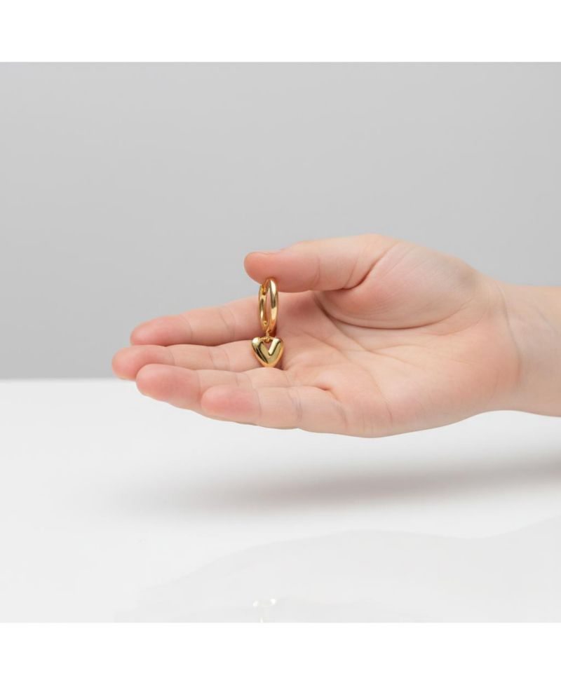 14K Gold Plated Mini Puff Heart Charm Huggie Hoop Earrings