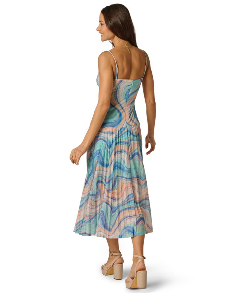 Women's Pleated Skirt Printed Midi Dress