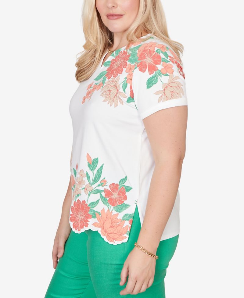 Women's Resort Living Floral Scallop Border Top