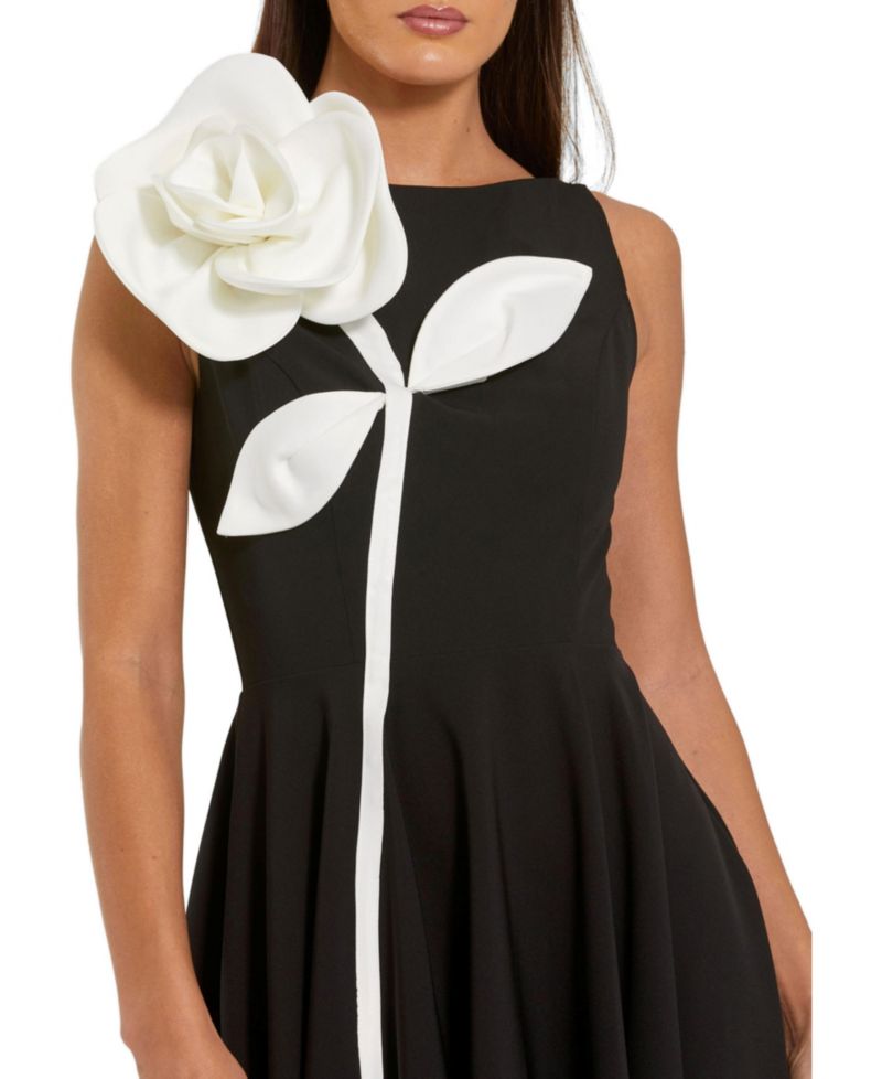 Women's Floral-Applique Boat-Neck Sleeveless A-Line Midi Dress