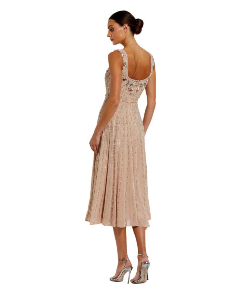 Women's Sleeveless Scoop Neck Beaded Georgette Midi Dress