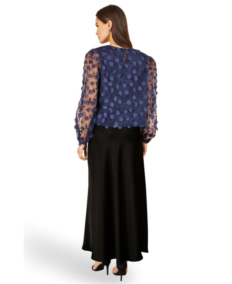 Women's Sheer Sleeve Applique Flower Top