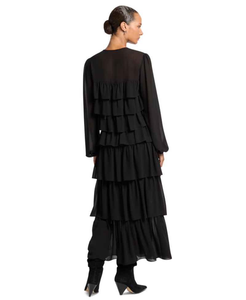 Women's Long-Sleeve Ruffle Tier Maxi Dress