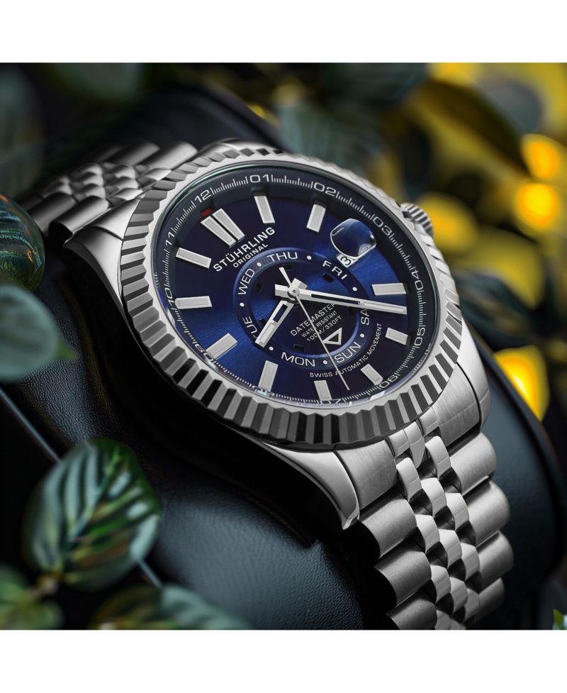 Datemaster II Men s Swiss Automatic 42mm Stainless Steel Watch, Blue Dial, Fluted Bezel, Day & Date, 100M Water Resistant