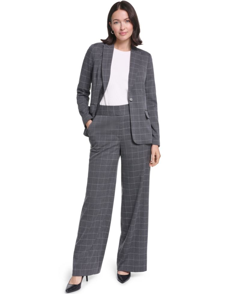 Women's Plaid Long-Sleeve One-Button Notch Lapel Blazer