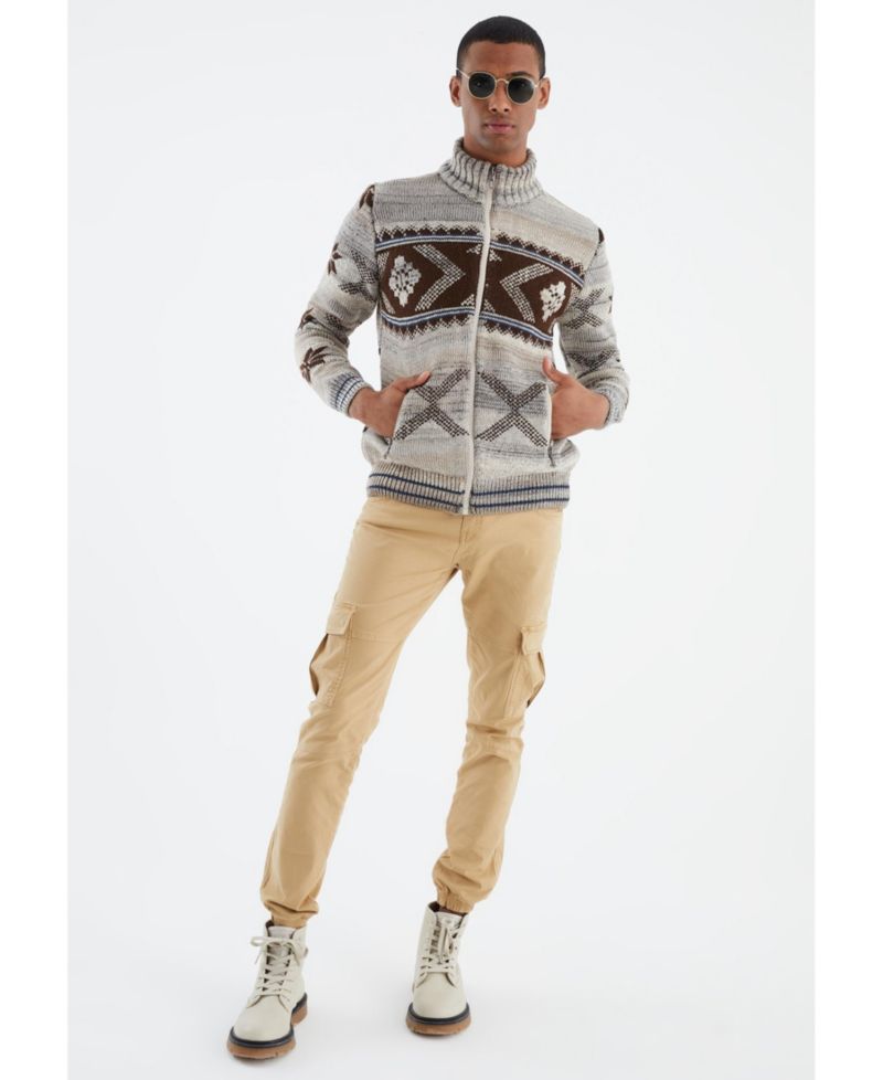 Men's Men s Knit Jacket with Zipper, Norwegian Pattern