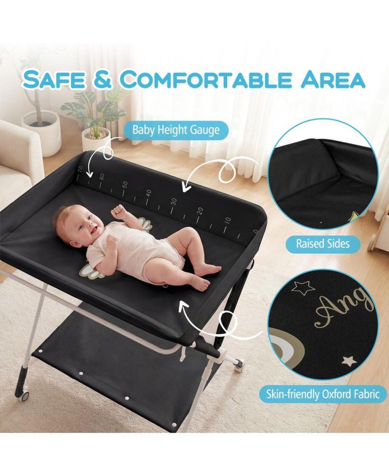 3-Level Adjustable Portable Baby Changing Table with Wheels