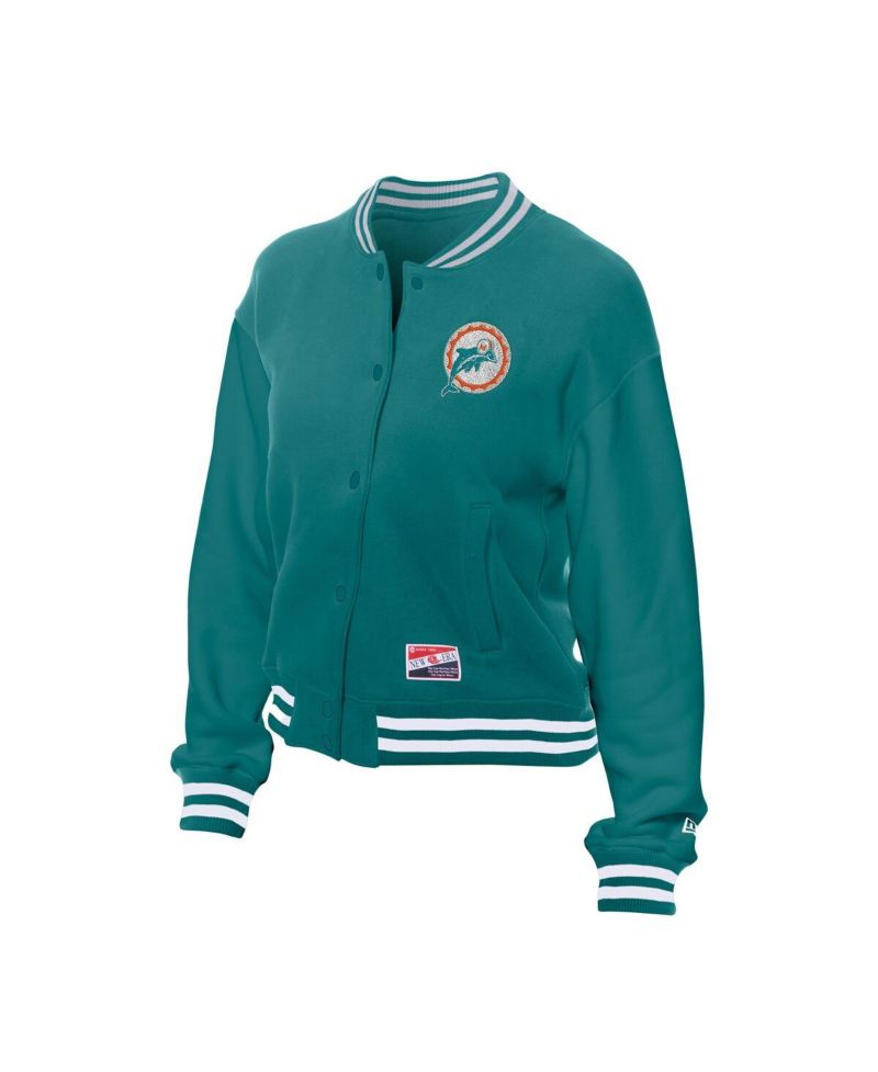 Women's Aqua Miami Dolphins Throwback Fleece Full-Snap Jacket