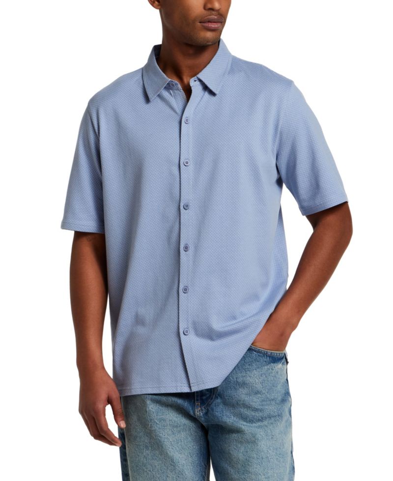 Men's Cotton Twill Short-Sleeve Button Down 100% Cotton Knit Shirt