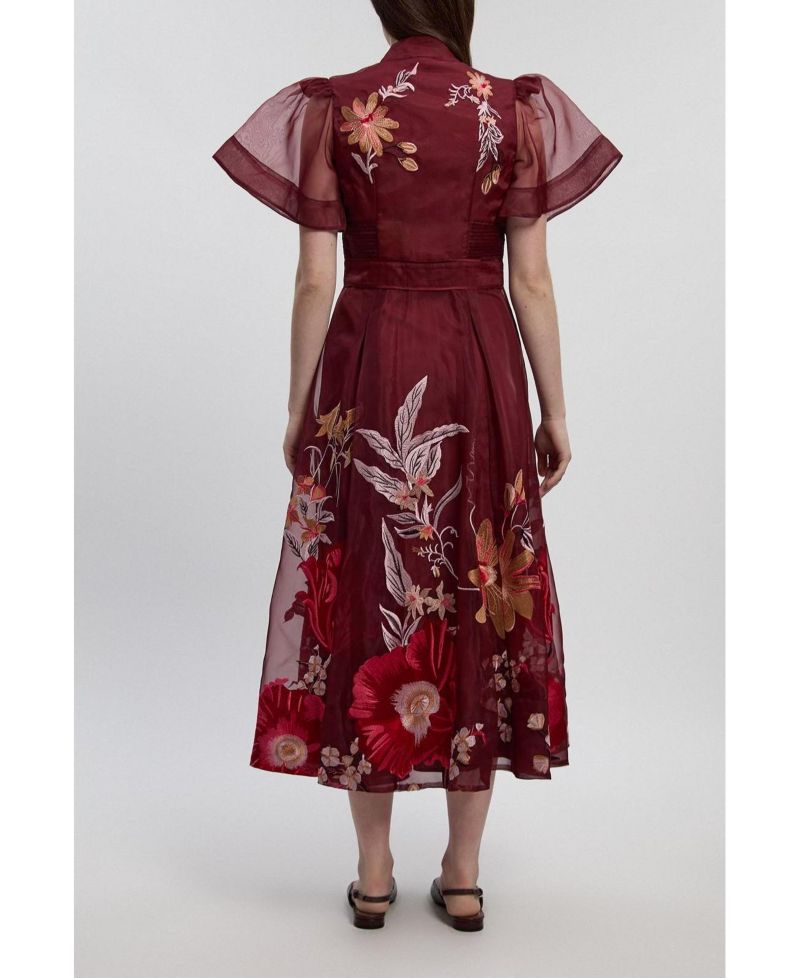 Women's Embroidered Short Sleeve Midi Dress