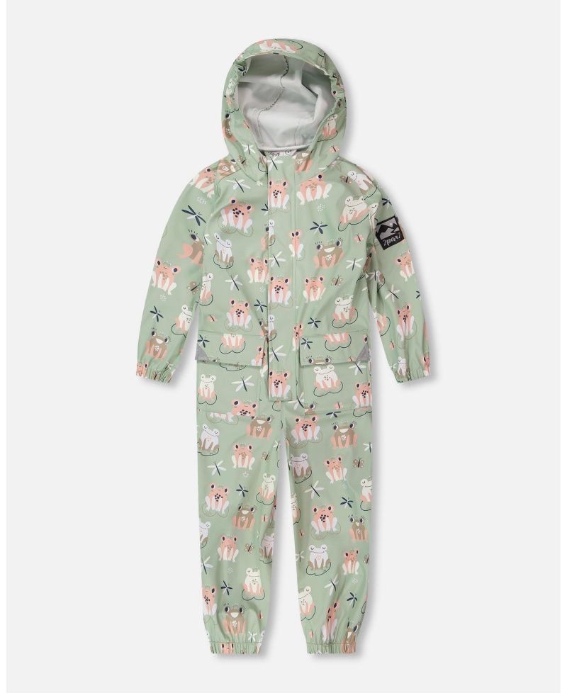 Little Girls Polyurethane Frog Print Rain One-Piece